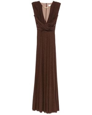 Elisabetta Franchi Pleated Cross-Detail Dress - Brown
