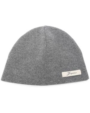 Jacquemus Herringbone-Knit Beanie Hat - Grey