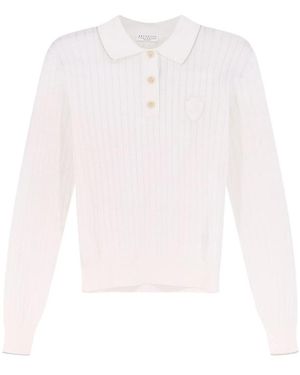 Brunello Cucinelli Ribbed-Knit Logo-Patch Polo Shirt - White