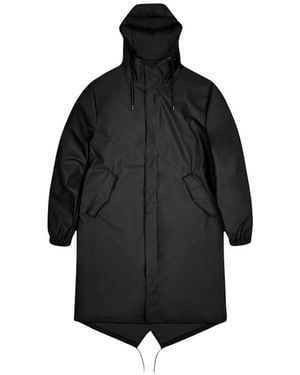 Rains Fishtail-Hem Drawstring-Hood Parka - Black