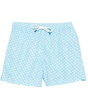 Fedeli Geometric-Pattern Swim Shorts - Blue