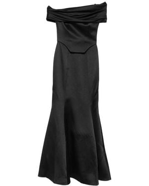 Solace London Off-Shoulder Satin-Finish Maxi Dress - Black