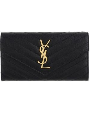 Saint Laurent Large Cassandre Matelassé Flap Wallet - Black
