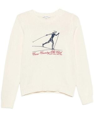 Sporty & Rich Graphic-Print Ribbed-Trim Jumper - White