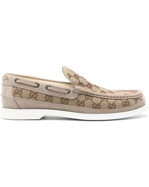 Gucci Gg Canvas Leather Loafers - Natural