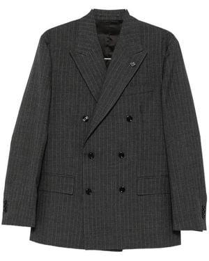 Lardini Pinstripe-Pattern Double-Breasted Blazer - Black