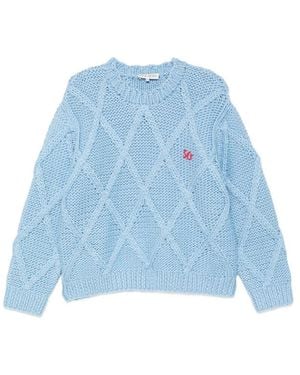 Stine Goya Cable-Knit Embroidered-Logo Jumper - Blue