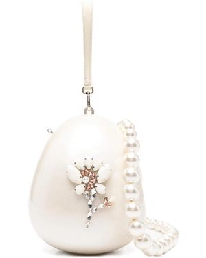 Simone Rocha Large Pearl Egg Floral-Beaded Cross Body Bag - White