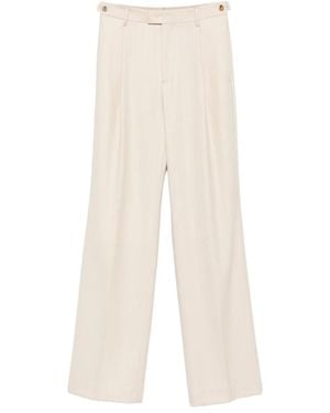 Berwich Herringbone Pleated Pants - Natural