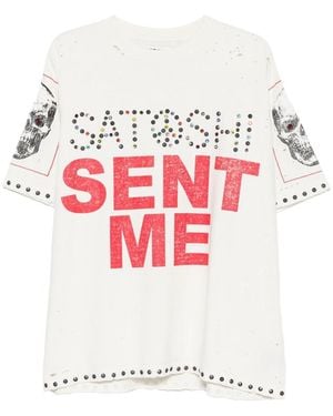 Satoshi Nakamoto Stud-Embellished Skull-Print T-Shirt - White