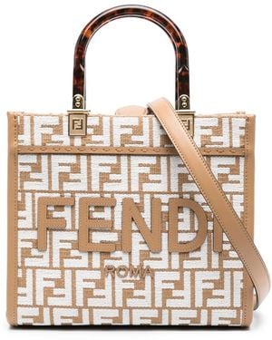 Fendi Medium Sunshine Ff-Motif Raffia Tote Bag - Metallic