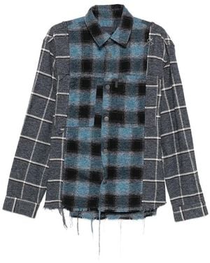 Haikure Check-Pattern Frayed Shirt - Blue