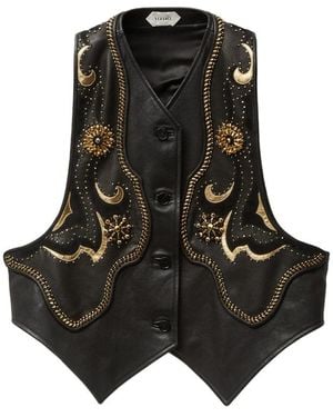 Versace Beaded Embellished Leather Waistcoat - Black