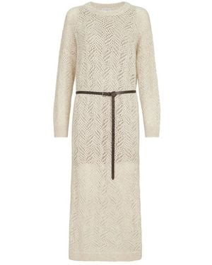 Brunello Cucinelli Dazzling Abstract Leaf Knit Dress - Natural