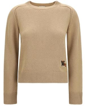 Burberry Logo-Patch Round-Neck Jumper - Natural