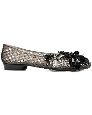 HEAVENLY JELLY Floral Embellished Ballet Flats - Black