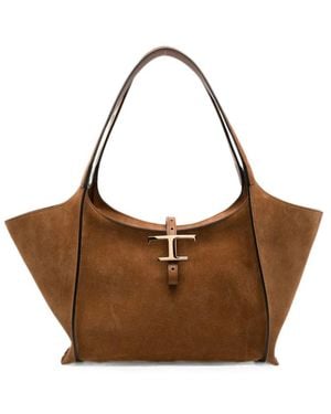 Tod's T Timeless Suede Tote Bag - Brown