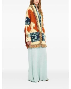 Alanui Golden Dusk Geometric-Pattern Fringed Cardi-Coat - White