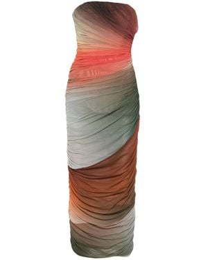 The Attico Ruched-Detail Gradient Midi Dress - Brown