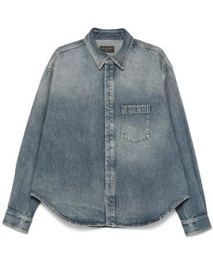 Balenciaga Logo-Embroidered Denim Jacket - Blue
