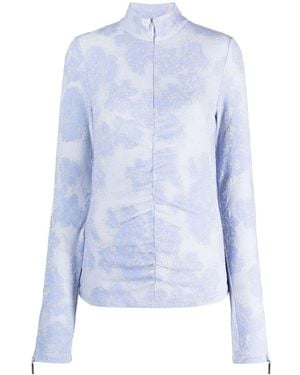 Stine Goya Floral-Appliqué Zip-Up Sweatshirt - Blue