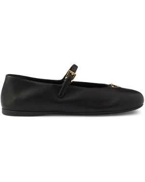 Prada Enamel Logo Ballerina Shoes - Black
