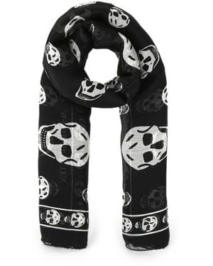 McQueen Classic Skull-Print Silk Scarf - Black