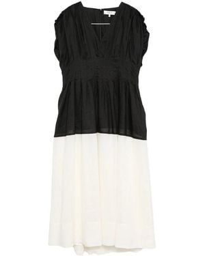 Sea Pleated V-Neck Mini Dress - Black