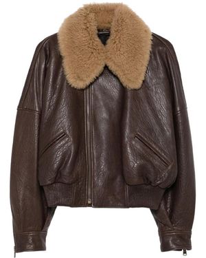 Petar Petrov Shearling-Collar Leather Jacket - Brown