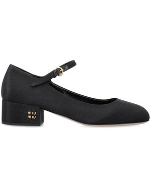 Miu Miu Canvas Leather-Lined Mary Jane Court Shoes - Black