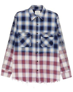 ERCOLE STUDIO Stud-Embellished Checked Shirt - Blue