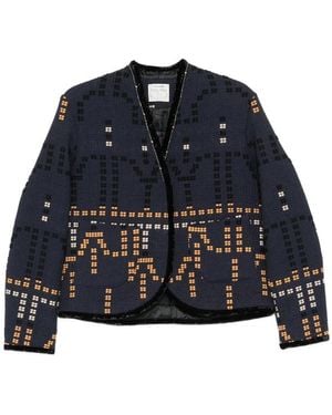forte_forte Jacquard Velvet-Trim Jacket - Blue