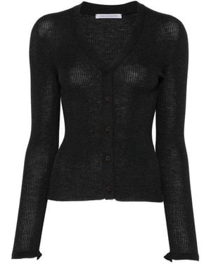 Cecilie Bahnsen Ribbed-Knit V-Neck Cardigan - Black