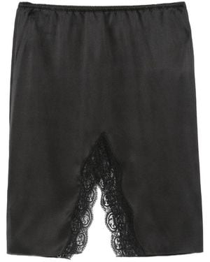 Saint Laurent Lace-Trim Satin Midi Skirt - Black