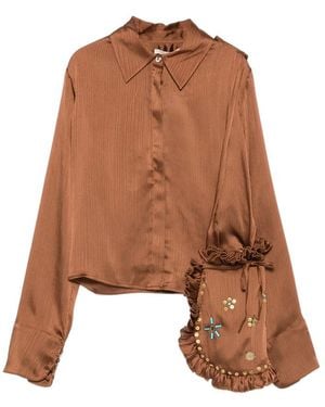 Siedres Pointed-Collar Buttoned Blouse - Brown