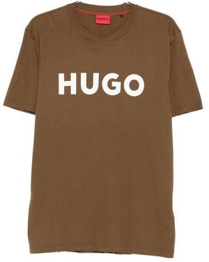 HUGO Logo-Print T-Shirt - Brown