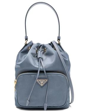 Prada Drawstring Zip Bucket Bag - Blue