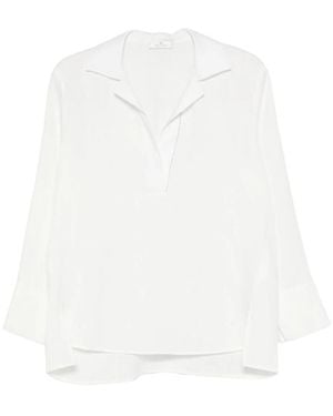 Panicale Side-Slit V-Neck Blouse - White