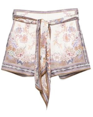 Zimmermann Luna Floral-Print Belted Mini Shorts - Multicolour