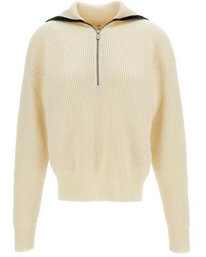 Barena Ribbed-Knit Half-Zip Jumper - Natural