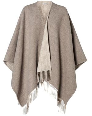Fendi Reversible Fringed Poncho - Brown