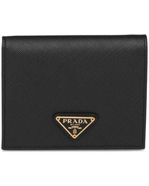 Prada Logo Plaque Wallet - Black
