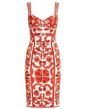 Dolce & Gabbana Majolica-Print Charmeuse Short Dress - Red