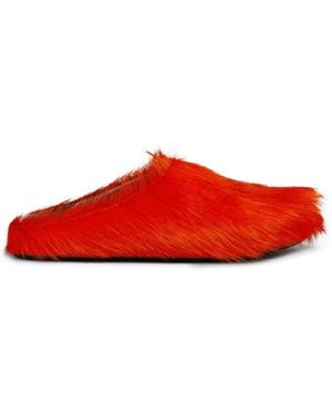 Marni Fussbet Sabot Calf-Hair Slippers - Red
