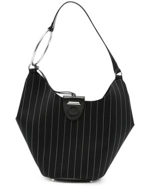 Dondup Pinstripe-Pattern Ring-Handle Tote Bag - Black