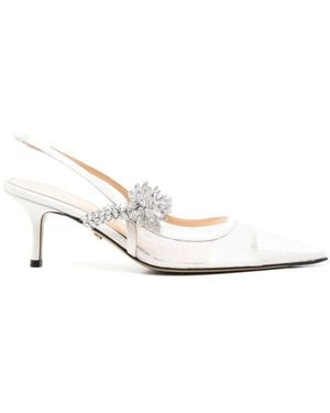 Mach & Mach Crystal-Embellished Mesh Pumps - White