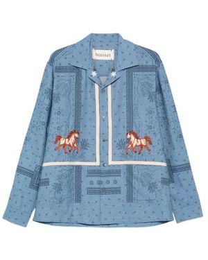 BAZISZT Ranch Horse-Motif Bandana Shirt - Blue