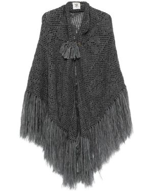 Chiara Is Scialle Coperta Peonia Fringe-Trimmed Crochet Poncho - Grey