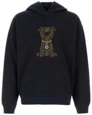Fendi Dog-Motif Cotton Hoodie - Blue