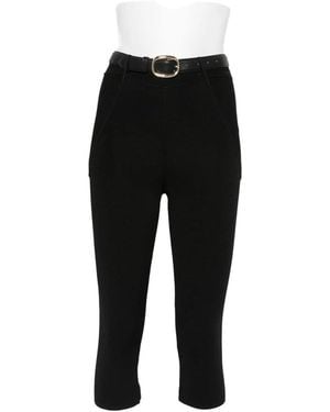 Self-Portrait Ribbed-Knit Cropped Pants - Black